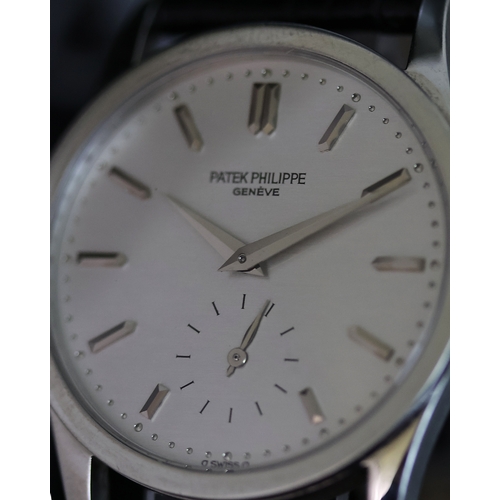 49 - FINE PATEK PHILIPPE PLATINUM CALATRAVA REFERENCE 3796 WITH ARCHIVE PAPERWORK, silver circular dial, ... 