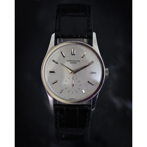 49 - FINE PATEK PHILIPPE PLATINUM CALATRAVA REFERENCE 3796 WITH ARCHIVE PAPERWORK, silver circular dial, ... 