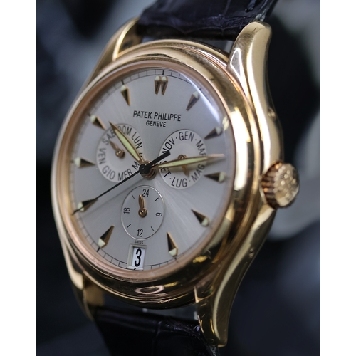 53 - 18CT PATEK PHILIPPE ANNUAL CALENDAR REFERENCE 5035R A.C MILAN 100TH ANNIVERSARY 1998, circular sunbu... 