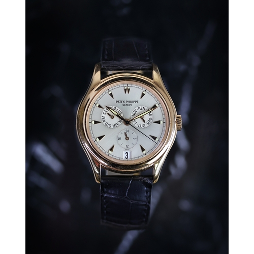 53 - 18CT PATEK PHILIPPE ANNUAL CALENDAR REFERENCE 5035R A.C MILAN 100TH ANNIVERSARY 1998, circular sunbu... 