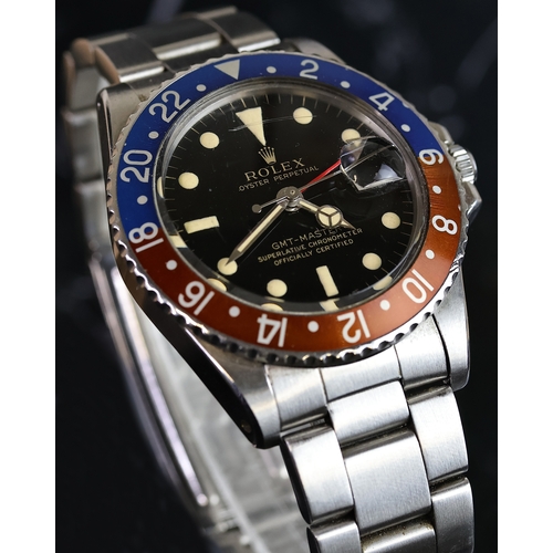 55 - VINTAGE ROLEX OYSTER PERPETUAL GMT MASTER REFERENCE 1675 GILT DIAL CIRCA 1966 WITH BOX AND PAPERWORK... 