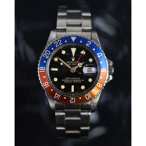 55 - VINTAGE ROLEX OYSTER PERPETUAL GMT MASTER REFERENCE 1675 GILT DIAL CIRCA 1966 WITH BOX AND PAPERWORK... 