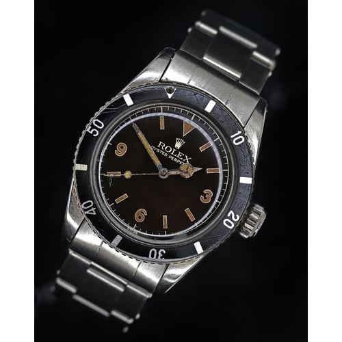 65 - EXTREMELY RARE ROLEX SUBMARINER 3,6,9 DIAL REFERENCE 6200 / 6538 CIRCA 1956, circular gloss black 3,... 