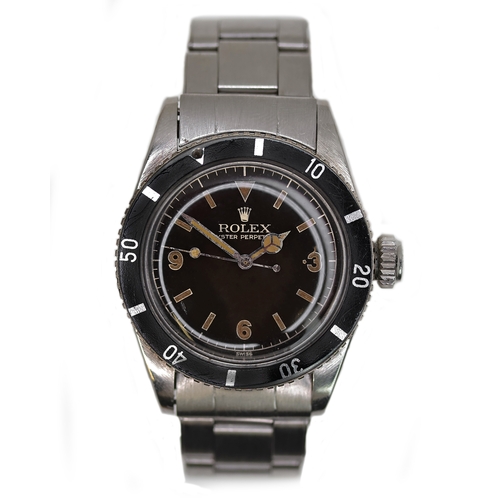 65 - EXTREMELY RARE ROLEX SUBMARINER 3,6,9 DIAL REFERENCE 6200 / 6538 CIRCA 1956, circular gloss black 3,... 