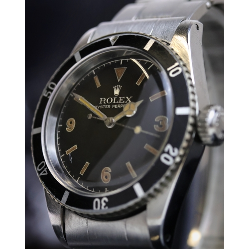 65 - EXTREMELY RARE ROLEX SUBMARINER 3,6,9 DIAL REFERENCE 6200 / 6538 CIRCA 1956, circular gloss black 3,... 