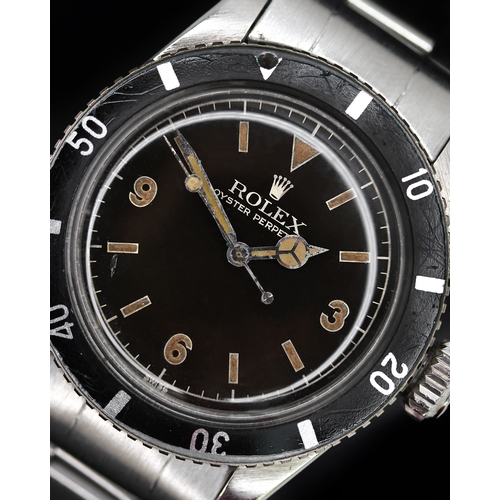 65 - EXTREMELY RARE ROLEX SUBMARINER 3,6,9 DIAL REFERENCE 6200 / 6538 CIRCA 1956, circular gloss black 3,... 