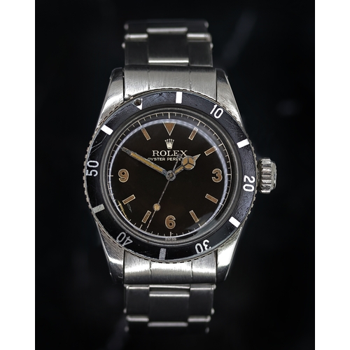 65 - EXTREMELY RARE ROLEX SUBMARINER 3,6,9 DIAL REFERENCE 6200 / 6538 CIRCA 1956, circular gloss black 3,... 