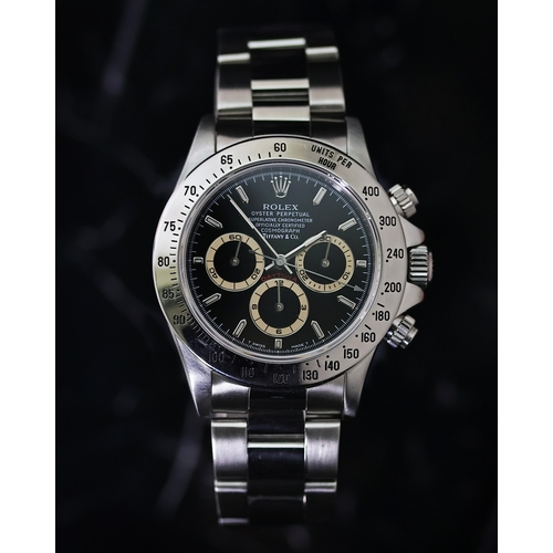 66 - RARE ROLEX 'ZENITH' COSMOGRAPH DAYTONA TIFFANY & CO REFERENCE 16520 CIRCA 1995 PATRIZZI DIAL, circul... 