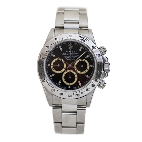 66 - RARE ROLEX 'ZENITH' COSMOGRAPH DAYTONA TIFFANY & CO REFERENCE 16520 CIRCA 1995 PATRIZZI DIAL, circul... 