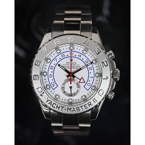 74 - 18CT ROLEX YACHT MASTER II REFERENCE 116689, circular white dial with applied hour markers, regatta ... 