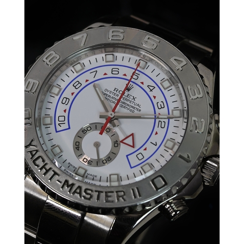 74 - 18CT ROLEX YACHT MASTER II REFERENCE 116689, circular white dial with applied hour markers, regatta ... 