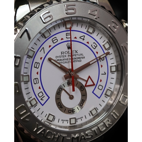 74 - 18CT ROLEX YACHT MASTER II REFERENCE 116689, circular white dial with applied hour markers, regatta ... 