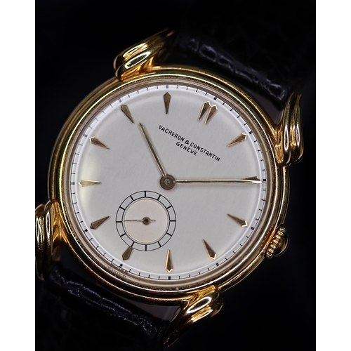 77 - RARE 18CT VACHERON CONSTANTIN DRESS WATCH CIRCA 1950's, silvered dial with gold dagger hour markers,... 