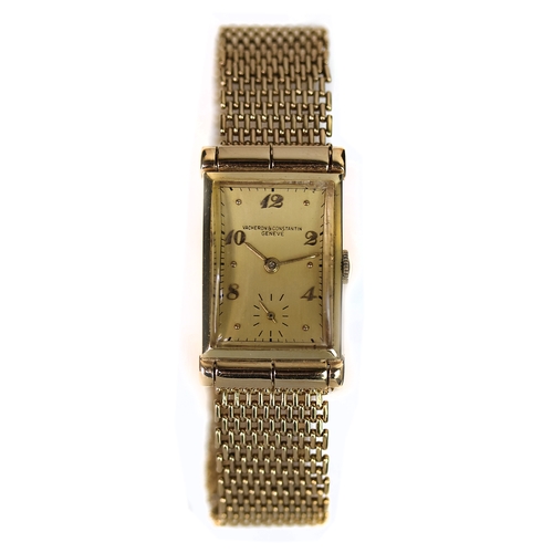 78 - 14CT VACHERON CONSTANTIN ART DECO WRISTWATCH REFERENCE 31527, rectangular champagne dial with applie... 