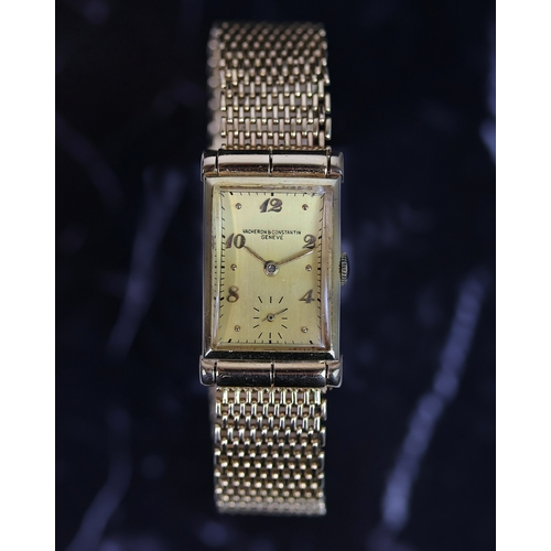 78 - 14CT VACHERON CONSTANTIN ART DECO WRISTWATCH REFERENCE 31527, rectangular champagne dial with applie... 