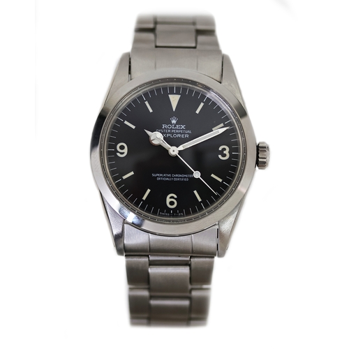 79 - VINTAGE ROLEX EXPLORER REFERENCE 1016 CIRCA 1973, circular matte black dial with baton and 3,6,9 hou... 