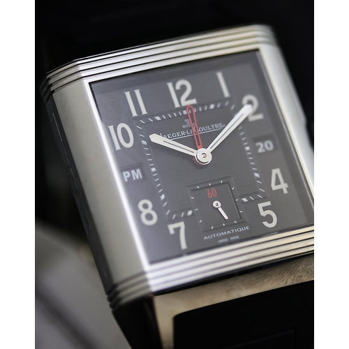 8 - JAEGER LE COULTRE REVERSO SQUADRA HOMETIME REFERENCE 230.8.77, square black dial with arabic numeral... 