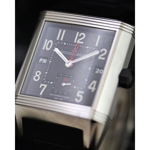 8 - JAEGER LE COULTRE REVERSO SQUADRA HOMETIME REFERENCE 230.8.77, square black dial with arabic numeral... 