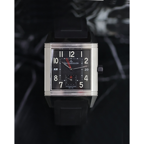 8 - JAEGER LE COULTRE REVERSO SQUADRA HOMETIME REFERENCE 230.8.77, square black dial with arabic numeral... 