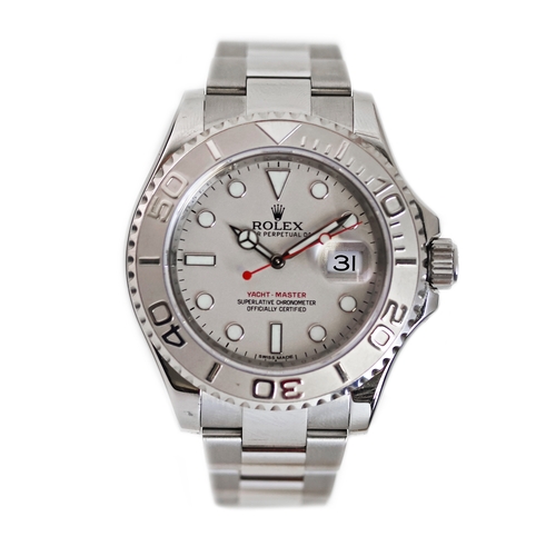 82 - ROLEX YACHTMASTER 40 REFERENCE 116622, circular silver grain dial dial with applied hour markers, me... 