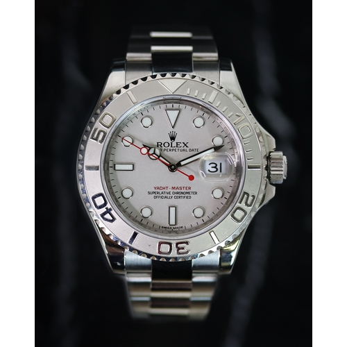 82 - ROLEX YACHTMASTER 40 REFERENCE 116622, circular silver grain dial dial with applied hour markers, me... 