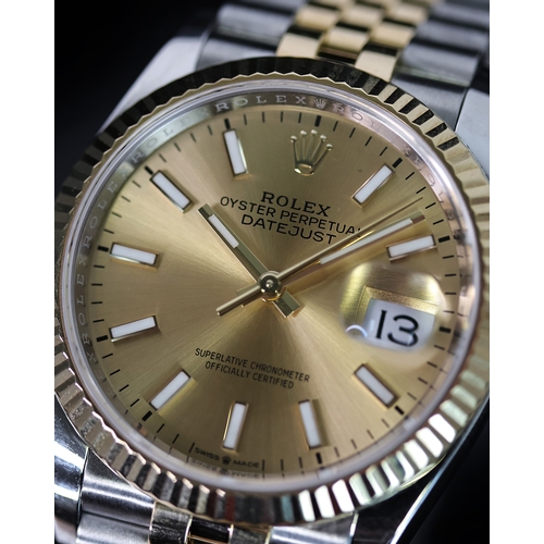 83 - ROLEX DATEJUST 36 STEEL AND GOLD REFERENCE 126233 BOX AND PAPERS 2020, circular champagne dial with ... 