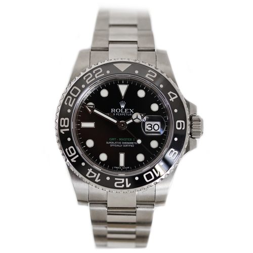 85 - ROLEX GMT MASTER II REFERENCE 116710, circular gloss black dial with applied hour markers, mercedes ... 