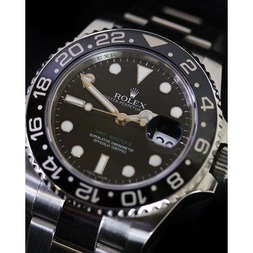 85 - ROLEX GMT MASTER II REFERENCE 116710, circular gloss black dial with applied hour markers, mercedes ... 