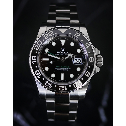 85 - ROLEX GMT MASTER II REFERENCE 116710, circular gloss black dial with applied hour markers, mercedes ... 