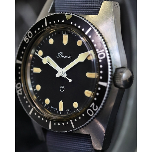 86 - VINTAGE PRECISTA MILITARY ROYAL NAVY DIVE WATCH 1982, circular black dial with dot lume hour markers... 