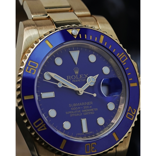 9 - 18CT ROLEX SUBMARINER REFERENCE 116618, circular blue dial with applied hour markers, mercedes hands... 