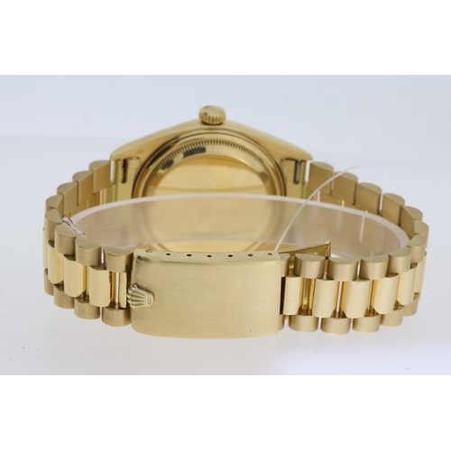 13 - RARE 18CT ROLEX DAY DATE 6611B CIRCA 1959, WITH BOX circular black dial with gold baton hour markers... 