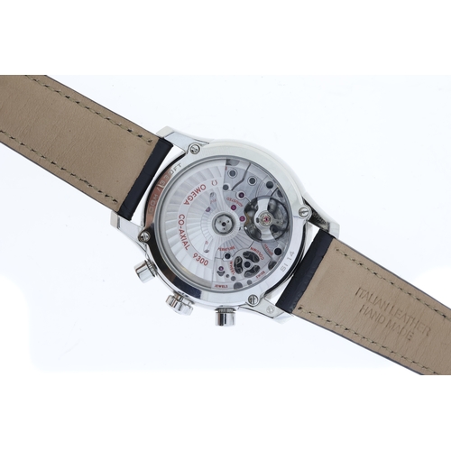 16 - OMEGA DE VILLE CO-AXIAL CHRONOGRAPH WITH BOX, circular sunburst blue dial with applied roman numeral... 