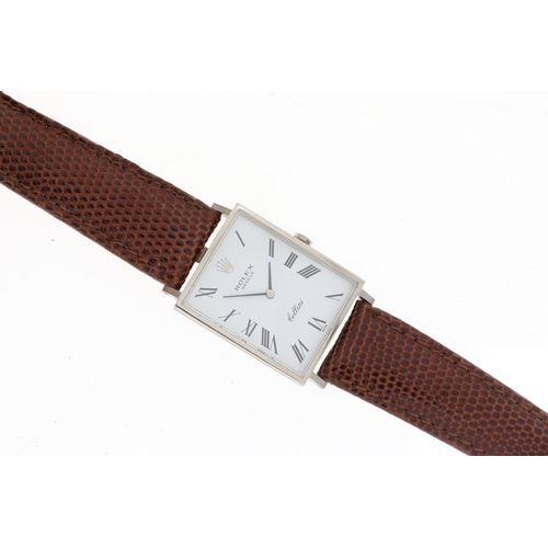 27 - 18CT ROLEX CELLINI REFERENCE 3999 CIRCA 1970's, square white dial with roman numeral hour markers, 2... 