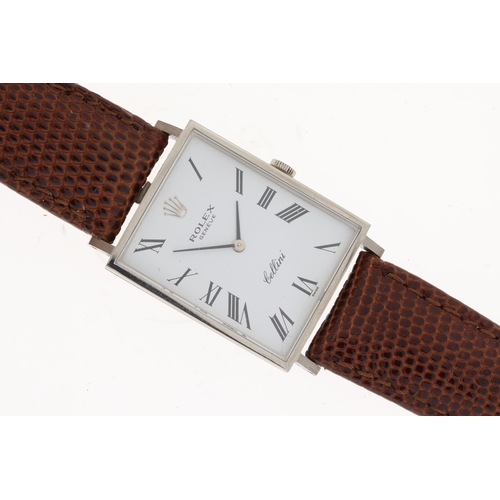 27 - 18CT ROLEX CELLINI REFERENCE 3999 CIRCA 1970's, square white dial with roman numeral hour markers, 2... 
