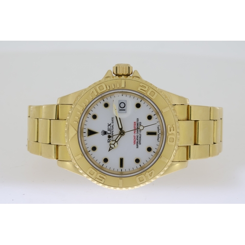 29 - 18CT ROLEX YACTHMASTER 40 REFERENCE 16628 WITH ROLEX SERVICE, circular white dial with applied hour ... 