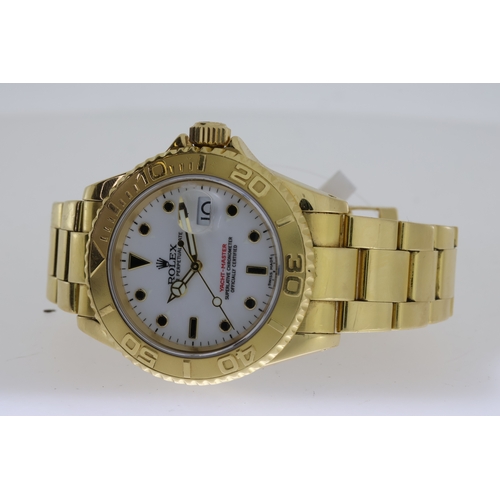 29 - 18CT ROLEX YACTHMASTER 40 REFERENCE 16628 WITH ROLEX SERVICE, circular white dial with applied hour ... 