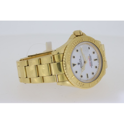 29 - 18CT ROLEX YACTHMASTER 40 REFERENCE 16628 WITH ROLEX SERVICE, circular white dial with applied hour ... 
