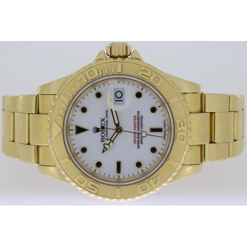 29 - 18CT ROLEX YACTHMASTER 40 REFERENCE 16628 WITH ROLEX SERVICE, circular white dial with applied hour ... 