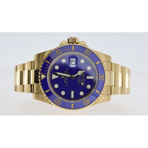 30 - 18CT ROLEX SUBMARINER DATE REFERENCE 116618, circular blue dial with applied hour markers, mercedes ... 