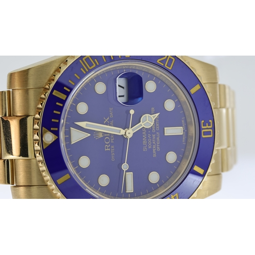 30 - 18CT ROLEX SUBMARINER DATE REFERENCE 116618, circular blue dial with applied hour markers, mercedes ... 