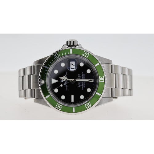 31 - ROLEX SUBMARINER 'KERMIT' REFERENCE 16610LV CIRCA 2006, circular gloss black dial with applied hour ... 