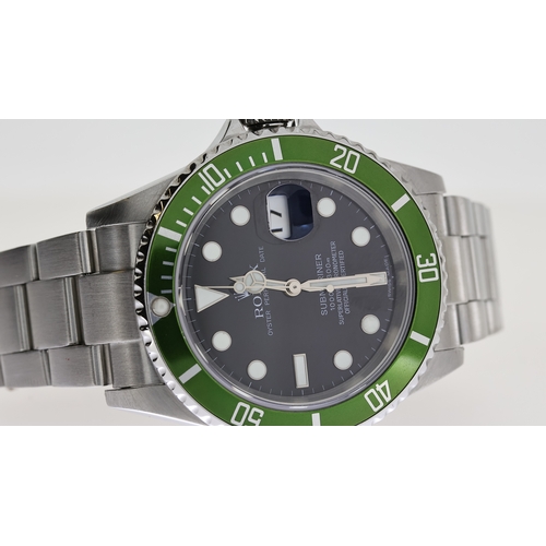 31 - ROLEX SUBMARINER 'KERMIT' REFERENCE 16610LV CIRCA 2006, circular gloss black dial with applied hour ... 