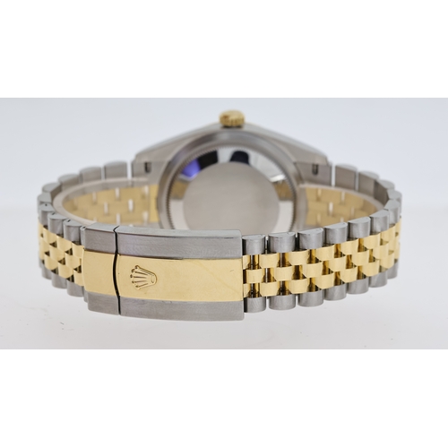 37 - ROLEX DATEJUST 36 STEEL AND GOLD REFERENCE 126233 BOX AND PAPERS 2020, circular champagne dial with ... 