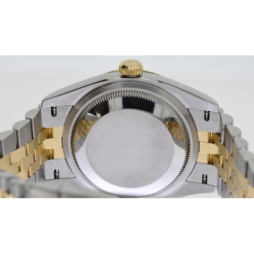 37 - ROLEX DATEJUST 36 STEEL AND GOLD REFERENCE 126233 BOX AND PAPERS 2020, circular champagne dial with ... 