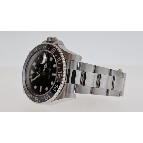 39 - ROLEX GMT MASTER II REFERENCE 116710, circular gloss black dial with applied hour markers, mercedes ... 