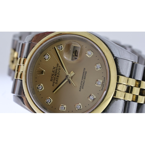 44 - ROLEX DATEJUST 36 REFERENCE 116203 WITH BOX AND PAPERS 2014, champagne diamond dot dial, polished be... 