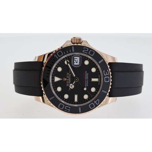48 - 18CT ROLEX YACHT-MASTER 37 REFERENCE 268655 WITH BOX AND PAPERS 2023, black dial with luminous dot h... 