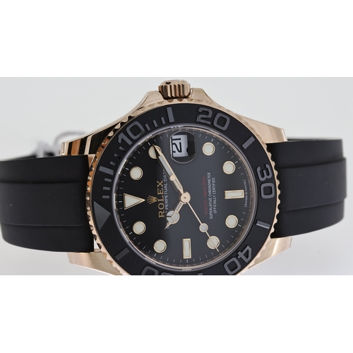 48 - 18CT ROLEX YACHT-MASTER 37 REFERENCE 268655 WITH BOX AND PAPERS 2023, black dial with luminous dot h... 