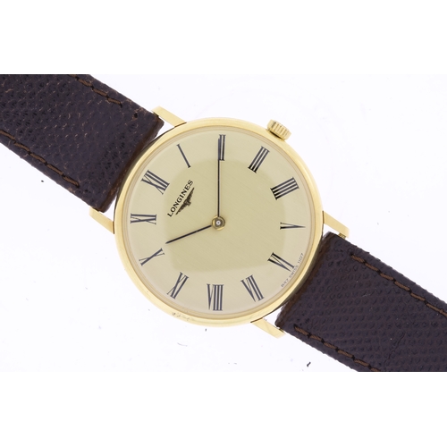 50 - 18CT VINTAGE LONGINES REFERENCE 1107-847 CIRCA 1977, circular champagne dial with roman numeral hour... 